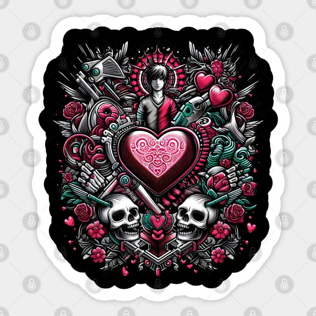 Gothic Romance: A Heart of Skulls and Roses Sticker by MakerMind8.2